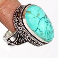 Tqa 535b bague chevaliere t57 11gr 15x22mm turquoise ethnique tibetaine vente bijou argent 925