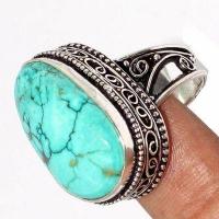 Tqa 535c bague chevaliere t57 11gr 15x22mm turquoise ethnique tibetaine vente bijou argent 925