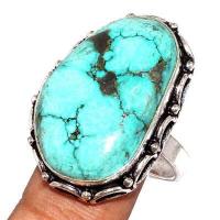 Tqa 536a bague chevaliere t55 9gr 18x28mm turquoise ethnique tibetaine vente bijou argent 925