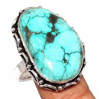 Tqa 536b bague chevaliere t55 9gr 18x28mm turquoise ethnique tibetaine vente bijou argent 925