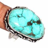 Tqa 536c bague chevaliere t55 9gr 18x28mm turquoise ethnique tibetaine vente bijou argent 925