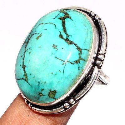 Tqa 537a bague chevaliere t56 12gr 22x28mm turquoise ethnique tibetaine vente bijou argent 925