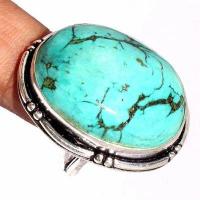 Tqa 537c bague chevaliere t56 12gr 22x28mm turquoise ethnique tibetaine vente bijou argent 925