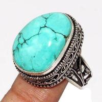 Tqa 538a bague chevaliere t58 12gr 16x22mm turquoise ethnique tibetaine vente bijou argent 925