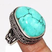 Tqa 538c bague chevaliere t58 12gr 16x22mm turquoise ethnique tibetaine vente bijou argent 925