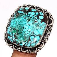 Tqa 540a bague chevaliere t57 15gr 25x25mm turquoise ethnique tibetaine vente bijou argent 925