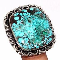 Tqa 540b bague chevaliere t57 15gr 25x25mm turquoise ethnique tibetaine vente bijou argent 925