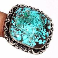 Tqa 540c bague chevaliere t57 15gr 25x25mm turquoise ethnique tibetaine vente bijou argent 925