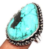 Tqa 541a bague chevaliere t57 11gr 20x30mm turquoise ethnique tibetaine vente bijou argent 925