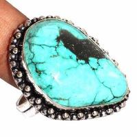 Tqa 541b bague chevaliere t57 11gr 20x30mm turquoise ethnique tibetaine vente bijou argent 925