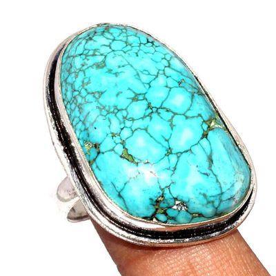 Tqa 542a bague chevaliere t60 11gr 20x30mm turquoise ethnique tibetaine vente bijou argent 925