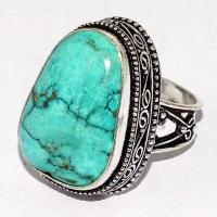 Tqa 550a bague chevaliere t57 12gr 18x25mm turquoise ethnique tibetaine vente bijou argent 925