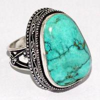 Tqa 550b bague chevaliere t57 12gr 18x25mm turquoise ethnique tibetaine vente bijou argent 925