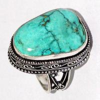 Tqa 550c bague chevaliere t57 12gr 18x25mm turquoise ethnique tibetaine vente bijou argent 925