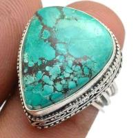 Tqa 556a bague chevaliere t57 10gr 18x25mm turquoise ethnique tibetaine vente bijou argent 925