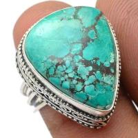 Tqa 556b bague chevaliere t57 10gr 18x25mm turquoise ethnique tibetaine vente bijou argent 925