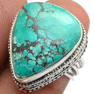 Tqa 556c bague chevaliere t57 10gr 18x25mm turquoise ethnique tibetaine vente bijou argent 925