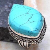 Tqa 557a bague chevaliere t59 17gr 35x25mm turquoise ethnique tibetaine vente bijou argent 925