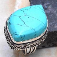 Tqa 557b bague chevaliere t59 17gr 35x25mm turquoise ethnique tibetaine vente bijou argent 925