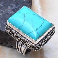 Tqa 558a bague chevaliere t59 15gr 18x24mm turquoise ethnique tibetaine vente bijou argent 925