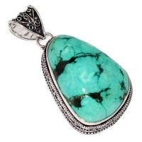 Tqa 564a pendentif pendant 50mm 32gr 28x40mm turquoise vente bijou tibetain argent 925