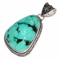 Tqa 564b pendentif pendant 50mm 32gr 28x40mm turquoise vente bijou tibetain argent 925