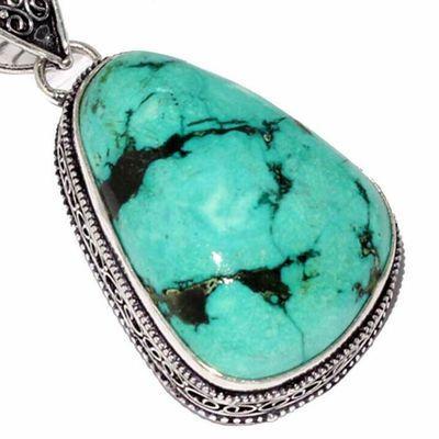 Tqa 564c pendentif pendant 50mm 32gr 28x40mm turquoise vente bijou tibetain argent 925