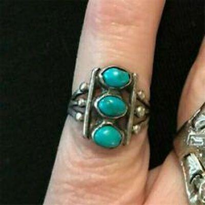 Tqa 566a bague navajo t57 6gr 6x8mm turquoise ethnique vente bijou argent 925