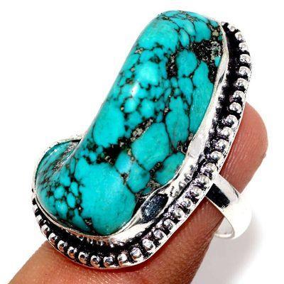 Tqa 579a bague chevaliere t54 12gr 20x30mm turquoise ethnique tibet vente bijou argent 925