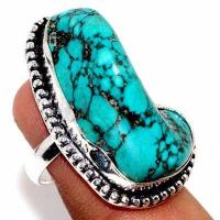 Tqa 579c bague chevaliere t54 12gr 20x30mm turquoise ethnique tibet vente bijou argent 925