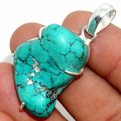 Tqa 582b pendentif pendant 50mm 10gr 25x35mm turquoise vente bijou ethnique tibet argent 925