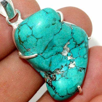 Tqa 582c pendentif pendant 50mm 10gr 25x35mm turquoise vente bijou ethnique tibet argent 925