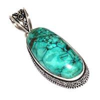 Tqa 594a pendentif pendant 50mm 18gr 18x38mm turquoise vente bijou ethnique tibet argent 925