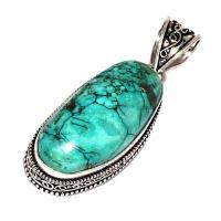 Tqa 594b pendentif pendant 50mm 18gr 18x38mm turquoise vente bijou ethnique tibet argent 925