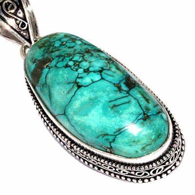 Tqa 594c pendentif pendant 50mm 18gr 18x38mm turquoise vente bijou ethnique tibet argent 925