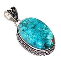 Tqa 595a pendentif pendant 55mm 23gr 25x40mm turquoise vente bijou ethnique tibet argent 925