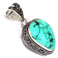 Tqa 596a pendentif pendant 50mm 14gr 25x20mm turquoise vente bijou ethnique tibet argent 925