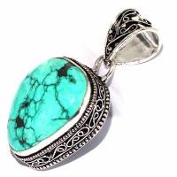 Tqa 596b pendentif pendant 50mm 14gr 25x20mm turquoise vente bijou ethnique tibet argent 925