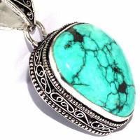 Tqa 596c pendentif pendant 50mm 14gr 25x20mm turquoise vente bijou ethnique tibet argent 925