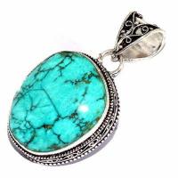 Tqa 599b pendentif pendant 50mm 14gr 25x30mm turquoise vente bijou ethnique tibet argent 925