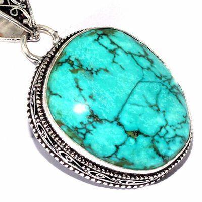 Tqa 599c pendentif pendant 50mm 14gr 25x30mm turquoise vente bijou ethnique tibet argent 925