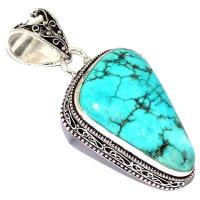 Tqa 601a pendentif pendant 55mm 16gr 25x35mm turquoise vente bijou ethnique tibet argent 925