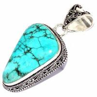 Tqa 601b pendentif pendant 55mm 16gr 25x35mm turquoise vente bijou ethnique tibet argent 925