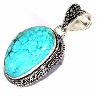 Tqa 602b pendentif pendant 55mm 16gr 25x30mm turquoise vente bijou ethnique tibet argent 925