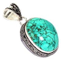 Tqa 606a pendentif pendant 50mm 16gr 25x30mm turquoise vente bijou ethnique tibet argent 925