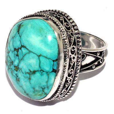 Tqa 607a bague chevaliere t60 15gr 25x20mm turquoise ethnique tibet achat vente bijou argent 925