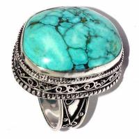 Tqa 607c bague chevaliere t60 15gr 25x20mm turquoise ethnique tibet achat vente bijou argent 925