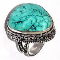 Tqa 610b bague chevaliere t58 13gr 25x28mm turquoise ethnique tibet achat vente bijou argent 925