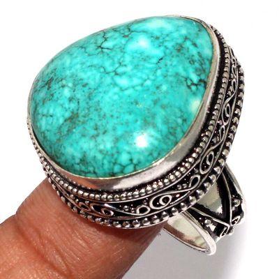 Tqa 611a bague chevaliere t60 14gr 25x28mm turquoise ethnique tibet achat vente bijou argent 925