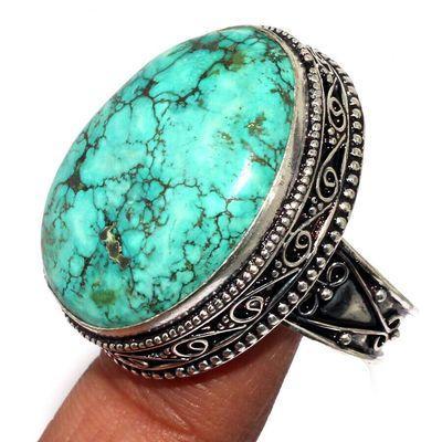 Tqa 612a bague chevaliere t60 14gr 25x30mm turquoise ethnique tibet achat vente bijou argent 925